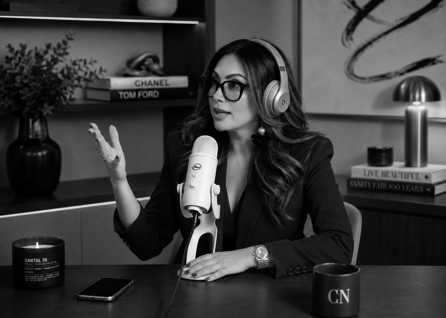 Me Cathy Nehme recording a podcast